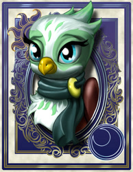 Size: 700x900 | Tagged: safe, artist:harwick, part of a set, character:greta, species:griffon, bust, clothing, cute, female, harwick's sun/moon portraits, portrait, scarf, solo