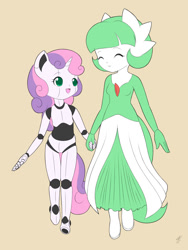 Size: 900x1200 | Tagged: safe, artist:jdan-s, character:coco pommel, character:sweetie belle, species:anthro, friendship is witchcraft, sweetie bot, clothing, cocobetes, cosplay, costume, crossover, cute, diasweetes, gardevoir, nightmare night, pokémon, robot, wip