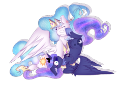 Size: 1105x750 | Tagged: safe, artist:clefficia, character:princess celestia, character:princess luna, cross-popping veins, ear fluff, gritted teeth, one eye closed, royal sisters, sibling rivalry, simple background, transparent background