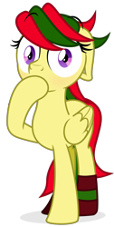 Size: 2523x5000 | Tagged: safe, artist:askthecookies, artist:zutheskunk edits, edit, oc, oc only, oc:attraction, species:pegasus, species:pony, clothing, femboy, gasp, hoof over mouth, male, simple background, socks, solo, striped socks, transparent background, trap