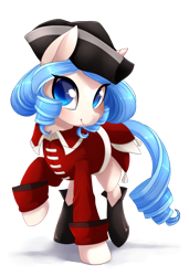 Size: 3900x5700 | Tagged: safe, artist:starshinebeast, oc, oc only, oc:opuscule antiquity, species:pony, species:unicorn, absurd resolution, british, civilization, clothing, female, hat, line infantry, mare, red coat, redcoats, simple background, solo, transparent background, uniform