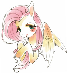 Size: 589x639 | Tagged: safe, artist:pasikon, character:fluttershy, blushing, cute, female, looking at you, shyabetes, solo