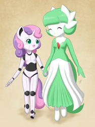Size: 900x1200 | Tagged: safe, artist:jdan-s, character:coco pommel, character:sweetie belle, species:anthro, friendship is witchcraft, sweetie bot, clothing, cocobetes, cosplay, costume, crossover, cute, diasweetes, gardevoir, nightmare night, pokémon, robot