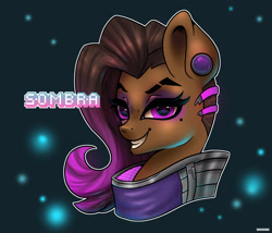 Size: 3779x3236 | Tagged: safe, artist:pitchyy, bust, overwatch, ponified, portrait, solo, sombra (overwatch)