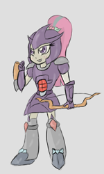 Size: 428x711 | Tagged: safe, artist:mildockart, character:sour sweet, equestria girls:friendship games, g4, my little pony: equestria girls, my little pony:equestria girls, archer, armor, bow (weapon), clothing, cosplay, costume, crossover, female, galvatron, gray background, simple background, solo, transformers