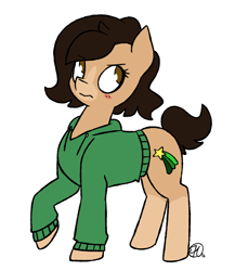 Size: 1280x1472 | Tagged: safe, artist:estrill, oc, oc only, oc:cookiebutt, species:earth pony, species:pony, clothing, female, hoodie, mare, raised hoof, simple background, solo, white background