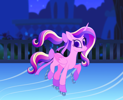 Size: 1262x1022 | Tagged: safe, artist:carouselunique, character:princess cadance, female, ice skates, ice skating, night, solo, teen princess cadance