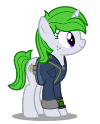 Size: 2000x2463 | Tagged: safe, artist:limedreaming, oc, oc only, oc:limonella diane, species:pony, species:unicorn, fallout equestria, cutie mark, fallout, female, mare, simple background, solo, transparent background, vault suit, vector