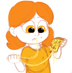 Size: 644x648 | Tagged: safe, artist:aa, oc, oc only, oc:dulce deleche, species:human, food, humanized, pizza, solo