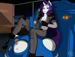 Size: 3400x2600 | Tagged: safe, artist:ponyecho, character:rarity, species:anthro, clothing, crossover, female, ghost in the shell, gun, motoko kusanagi, robot, rooftop, solo, tachikoma, uniform, weapon