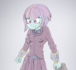 Size: 1043x962 | Tagged: safe, artist:mildockart, character:sunny flare, my little pony:equestria girls, anxiety, briefcase, clothing, crystal prep academy, crystal prep academy uniform, crystal prep shadowbolts, female, school uniform, solo, sunny flare's wrist devices