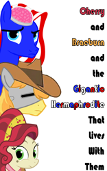 Size: 500x800 | Tagged: safe, artist:totallynotabronyfim, character:braeburn, character:cherry jubilee, brain, cover art, cyborg, united states