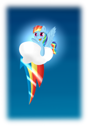 Size: 1001x1422 | Tagged: safe, artist:brok-enwings, character:rainbow dash, species:pony, cloud, cutie mark, female, open mouth, solo