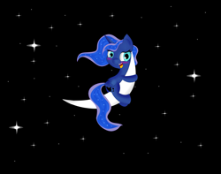 Size: 2137x1687 | Tagged: safe, artist:brok-enwings, character:princess luna, species:alicorn, species:pony, blushing, crescent moon, female, looking at you, moon, solo, stars, tangible heavenly object