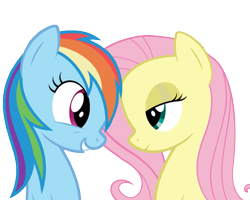 Size: 999x800 | Tagged: safe, artist:nejcrozi, artist:zutheskunk edits, edit, character:fluttershy, character:rainbow dash, species:pegasus, species:pony, ship:flutterdash, bedroom eyes, eye contact, female, lesbian, looking at each other, mare, shipping, simple background, smiling, transparent background, vector