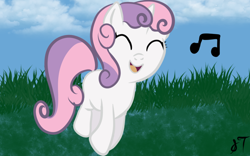 Size: 1024x640 | Tagged: safe, artist:silversthreads, character:sweetie belle, species:pony, species:unicorn, cute, diasweetes, female, filly, redraw, singing, solo