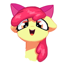 Size: 974x950 | Tagged: safe, artist:inowiseei, character:apple bloom, species:earth pony, species:pony, adorabloom, bust, cute, female, filly, floppy ears, happy, looking at you, portrait, simple background, smiling, solo, white background