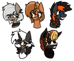 Size: 2200x1800 | Tagged: safe, artist:nekro-led, oc, oc only, oc:cella, oc:crafted sky, oc:melody onyx, oc:monarch, oc:sign, bust, changeling queen, changeling queen oc, female, neck feathers