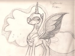 Size: 2203x1646 | Tagged: safe, artist:silversthreads, character:nightmare moon, character:princess luna, daily sketch, female, jewelry, regalia, sketch, solo, traditional art