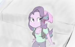 Size: 1920x1200 | Tagged: safe, artist:mildockart, character:starlight glimmer, my little pony:equestria girls, annoyed, beanie, clothing, colored sketch, female, grumpy, hat, pants, sketch, solo, traditional art
