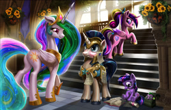 Size: 2000x1285 | Tagged: safe, artist:harwick, character:princess cadance, character:princess celestia, character:shining armor, character:spike, character:twilight sparkle, species:alicorn, species:dragon, species:pony, species:unicorn, :t, armor, baby, baby spike, backpack, blushing, book, bouquet, bow, butt, castle, crepuscular rays, crown, cute, embarrassed, female, filly, filly twilight sparkle, flower, frown, group, hair bow, happy, helmet, hnnng, jewelry, lidded eyes, looking back, magnet, male, mare, momlestia, nom, open mouth, paper, peytral, plot, puffy cheeks, raised hoof, reading, regalia, royal guard, saddle bag, scroll, scrunchy face, shining adorable, sitting, smiling, spikabetes, stairs, stallion, sunflower, sunlight, teen princess cadance, twiabetes, underhoof, walking, younger