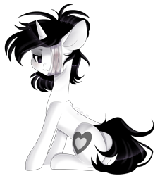 Size: 1480x1628 | Tagged: safe, artist:clefficia, oc, oc only, oc:ink, species:pony, species:unicorn, bandage, commission, female, looking back, mare, rear view, sad, simple background, solo, transparent background