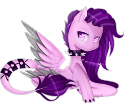 Size: 1754x1453 | Tagged: safe, artist:clefficia, oc, oc only, oc:vinnie, species:dracony, species:pony, choker, female, hybrid, mare, simple background, solo, spiked choker, transparent background