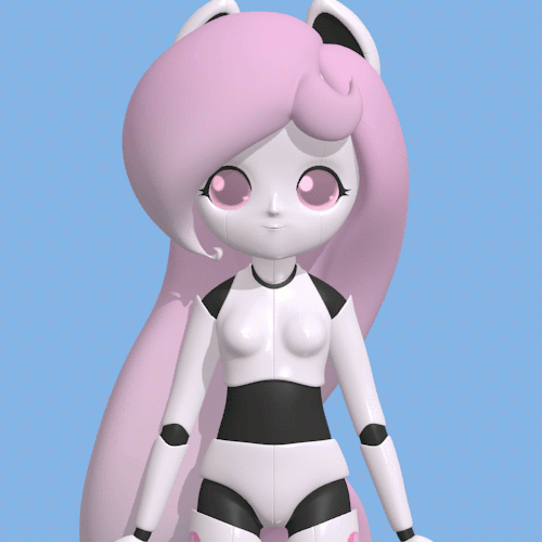 Size: 500x500 | Tagged: safe, artist:jdan-s, oc, oc only, oc:cyberia heart, species:human, 3d, animated, blender, cute, eared humanization, gif, hug request, humanized, looking at you, robot, solo, tailed humanization