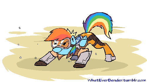 Size: 500x281 | Tagged: safe, artist:whateverbender, edit, character:rainbow dash, species:pegasus, species:pony, animated, explicit source, female, frame by frame, gif, goggles, loop, mare, overwatch, perfect loop, rainbow tracer, squigglevision, tracer