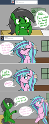 Size: 1280x3226 | Tagged: safe, artist:hummingway, oc, oc only, oc:feather hummingway, oc:swirly shells, species:pegasus, species:pony, ask-humming-way, comic, dialogue, duo, female, male, mare, speech bubble, stallion, tumblr, tumblr comic