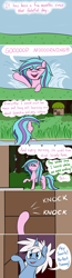 Size: 1280x4960 | Tagged: safe, artist:hummingway, oc, oc only, oc:cerulean mist, oc:swirly shells, species:pony, species:unicorn, absurd resolution, ask-humming-way, comic, dialogue, duo, female, mare, music notes, speech bubble, tumblr, tumblr comic