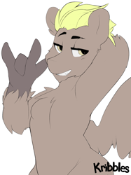 Size: 2735x3655 | Tagged: safe, artist:kribbles, oc, oc only, oc:coffee break, species:hippogriff, devil horn (gesture), grin, hybrid, simple background, smiling, solo, talons, white background
