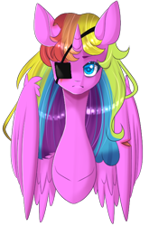 Size: 442x669 | Tagged: safe, artist:clefficia, oc, oc only, oc:rainbow cloud, species:alicorn, species:pony, cut, eyepatch, female, mare, simple background, solo, transparent background