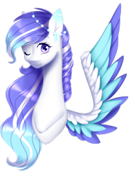 Size: 908x1199 | Tagged: safe, artist:clefficia, oc, oc only, oc:starry, species:pegasus, species:pony, colored wings, female, mare, multicolored wings, one eye closed, simple background, solo, transparent background, wink