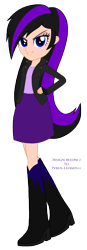 Size: 1143x3271 | Tagged: safe, artist:pyrus-leonidas, oc, oc only, oc:lilac steele, my little pony:equestria girls, boots, clothing, equestria girls-ified, female, fingerless gloves, gloves, hand on hip, jacket, looking at you, shoes, simple background, skirt, smiling, solo, transparent background