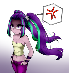 Size: 1220x1300 | Tagged: safe, artist:nekojackun, character:aria blaze, equestria girls:rainbow rocks, g4, my little pony: equestria girls, my little pony:equestria girls, angry, bare shoulders, belly button, breasts, cleavage, clothing, female, hands in pockets, intimidating, midriff, simple background, sleeveless, solo, strapless, tube top, walking, white background