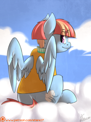 Size: 1000x1340 | Tagged: safe, artist:atane27, character:windy whistles, species:pony, cloud, female, patreon, patreon logo, solo, style emulation