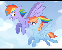 Size: 2466x2000 | Tagged: safe, artist:yaaaco, character:bow hothoof, character:windy whistles, species:pony, ship:windyhoof, cloud, couple, female, flying, male, mare, rainbow dash's parents, shipping, sky, stallion, younger