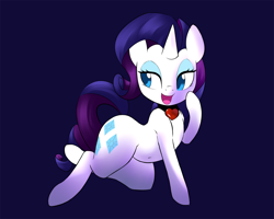 Size: 1500x1201 | Tagged: safe, artist:hidden-cat, character:rarity, species:pony, species:unicorn, bedroom eyes, belly button, blue background, collar, female, heart, mare, simple background, smiling, solo