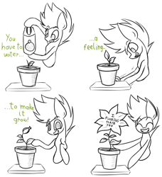 Size: 1812x1987 | Tagged: safe, artist:nekro-led, oc, oc only, oc:nekro led, species:earth pony, species:pony, comic, earth pony oc, flower, lineart, meme, plant pot, smiling, text, watering can