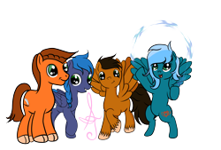 Size: 7778x5250 | Tagged: safe, artist:silversthreads, oc, oc only, oc:curealean sweets, oc:golden stone, oc:pyra prism, oc:thunder chaser, species:earth pony, species:pegasus, species:pony, absurd resolution, brother and sister, brothers, commission, digital art, family, female, fire, fire dance, group, male, mare, siblings, simple background, sisters, stallion, transparent background