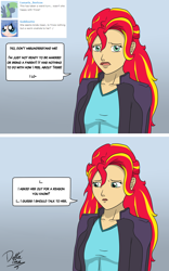 Size: 1000x1600 | Tagged: safe, artist:deltalima, character:sunset shimmer, ship:suntrix, my little pony:equestria girls, alternate costumes, dialogue, female, language, lesbian, looking at you, shipping, tumblr