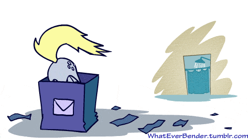 Size: 500x281 | Tagged: safe, artist:whateverbender, character:derpy hooves, species:pegasus, species:pony, :t, animated, ask, ass up, box, bubble butt, butt, butt shake, cute, derpabetes, derpy inside a mailbox, dialogue, explicit source, eyes closed, female, frame by frame, gif, mailbox, mare, mouth hold, nom, offscreen character, perfect loop, plot, reading, shower, simple background, smiling, spitting, squigglevision, tail wag, tumblr, white background