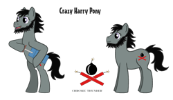 Size: 2100x1222 | Tagged: safe, artist:lonewolf3878, species:earth pony, species:pony, beard, bomb, crazy harry, dynamite, explosives, facial hair, ponified, simple background, solo, the muppets, transparent background, weapon