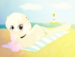 Size: 4096x3112 | Tagged: safe, artist:fajnyziomal, oc, oc only, species:pegasus, species:pony, art trade, clothing, looking at you, lying down, panties, smiling, solo, underwear