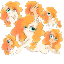Size: 887x883 | Tagged: safe, artist:pinkablue, character:pear butter, species:earth pony, species:pony, blushing, crying, freckles, happy, sketch