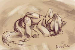 Size: 978x654 | Tagged: safe, artist:inowiseei, character:rainbow dash, species:pegasus, species:pony, cute, eyes closed, female, mare, monochrome, prone, sketch, sleeping, solo