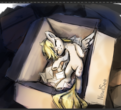 Size: 1069x970 | Tagged: safe, artist:inowiseei, character:derpy hooves, species:pegasus, species:pony, box, cute, female, mail, mare, pony in a box, sleeping, smiling, solo