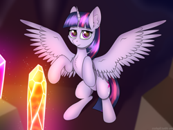 Size: 4000x3000 | Tagged: safe, artist:crash9902, rcf community, character:twilight sparkle, character:twilight sparkle (alicorn), species:alicorn, species:pony, cave, crystal, female, horn, mare, wings