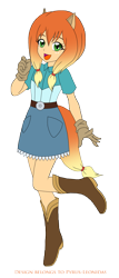 Size: 1147x2680 | Tagged: safe, artist:pyrus-leonidas, oc, oc only, oc:apple jane, species:human, belt, belt buckle, boots, clothing, cowboy boots, cowgirl, denim skirt, eared humanization, gloves, humanized, humanized oc, looking at you, open mouth, pigtails, raised leg, shirt, shoes, simple background, skirt, smiling, solo, tailed humanization, transparent background